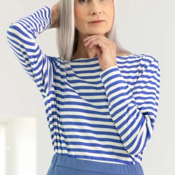 Gudren Sjoden XL Blue BeigeStriped Long Sleeve Top - Picture 11 of 13